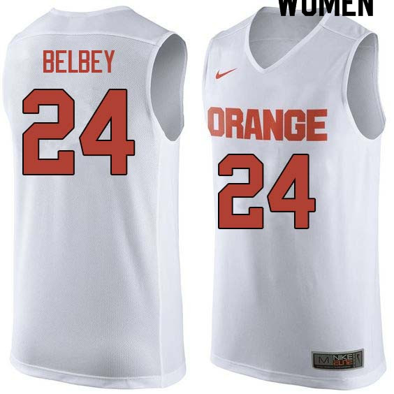 Women #24 Shaun Belbey Syracuse White College Basketball Jerseys Sale-White